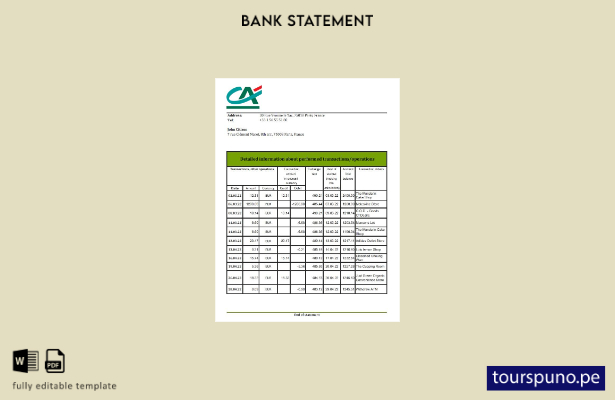 listo para imprimir plantilla de Excel de extracto bancario de France Credite Ag